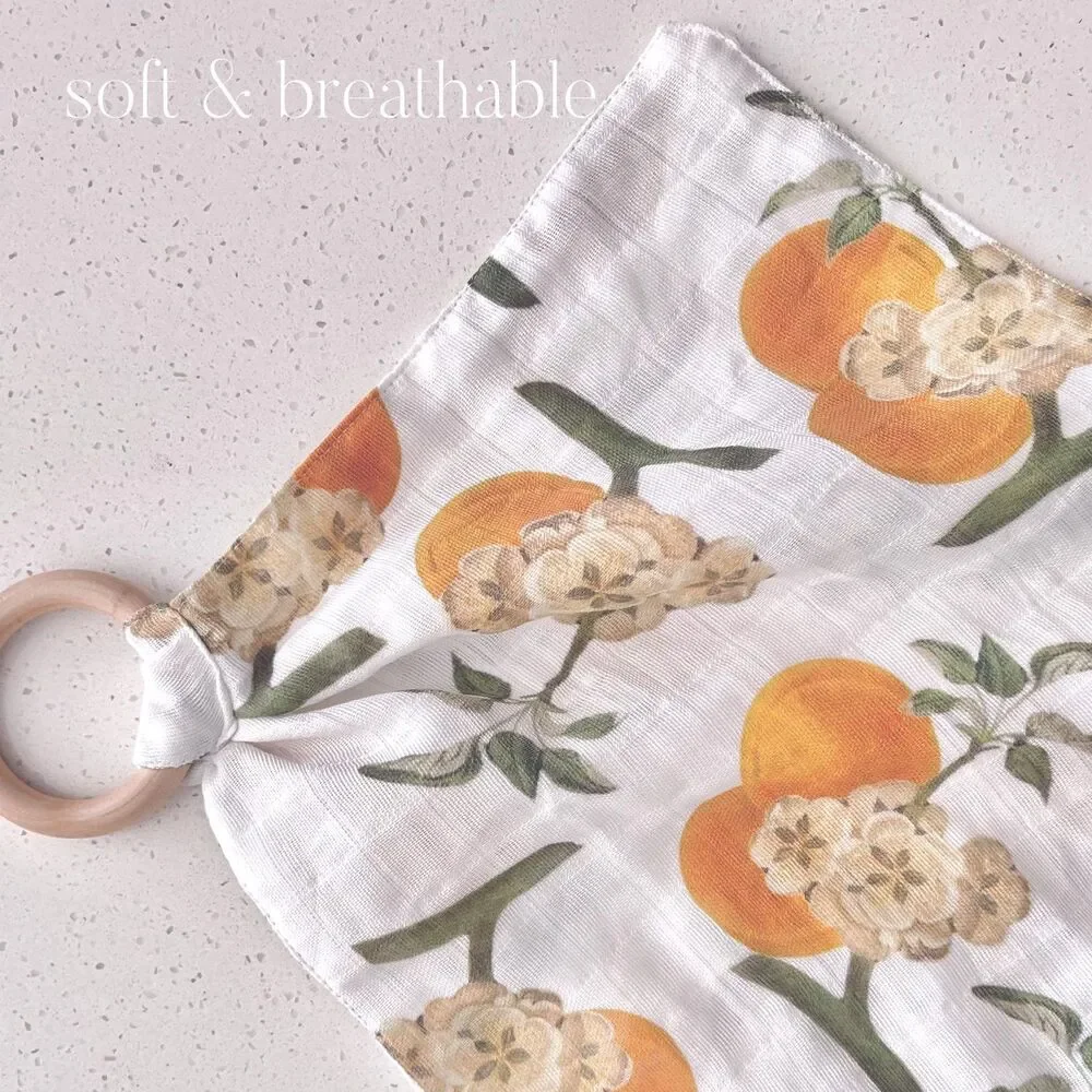 Organic Lovey With Wooden Ring | Natural Teething Blanket | Modern Peaches Baby